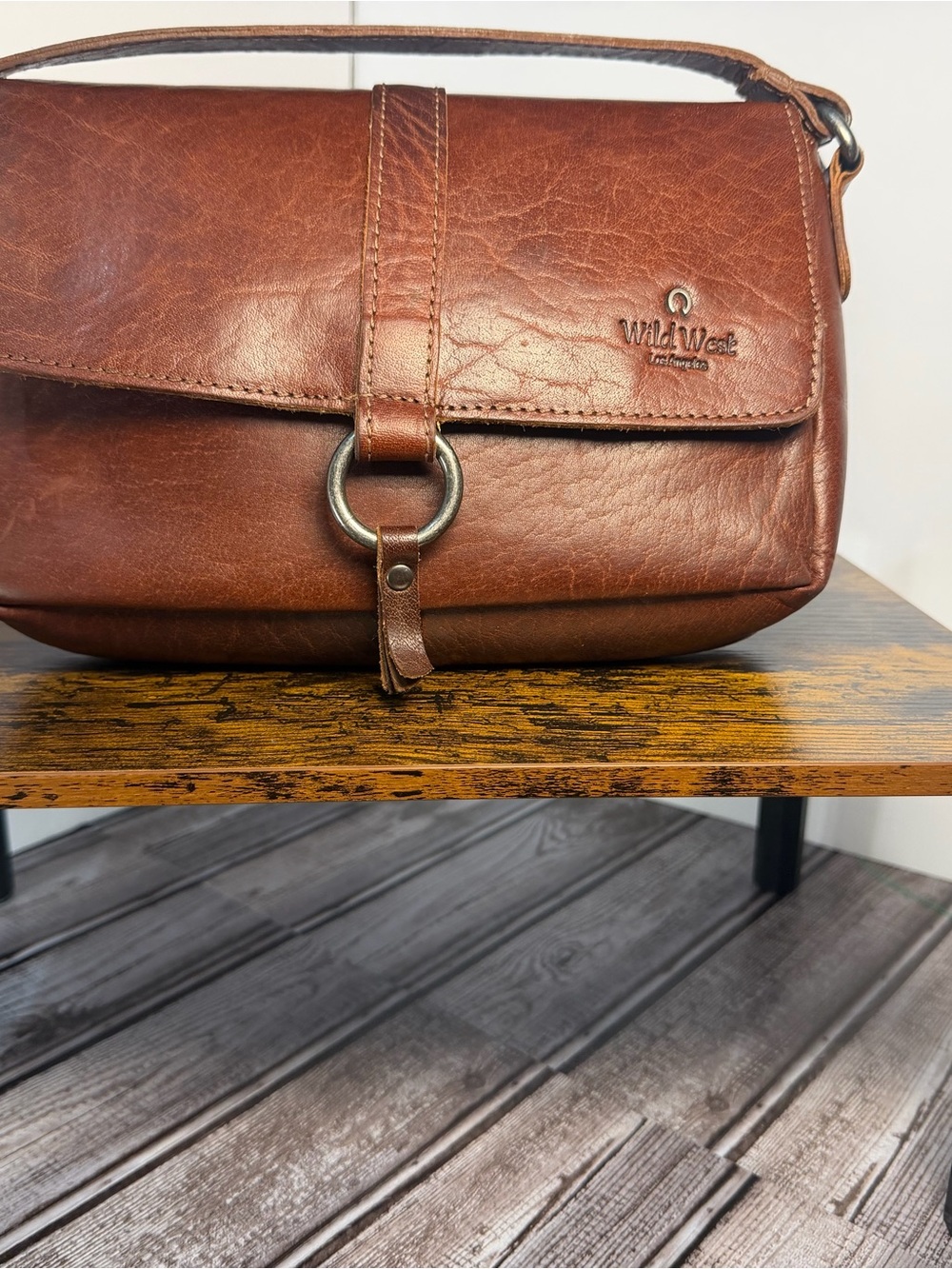 Wild West Los Angeles Genuine Leather Brown Messenger Bag with Ring Detail